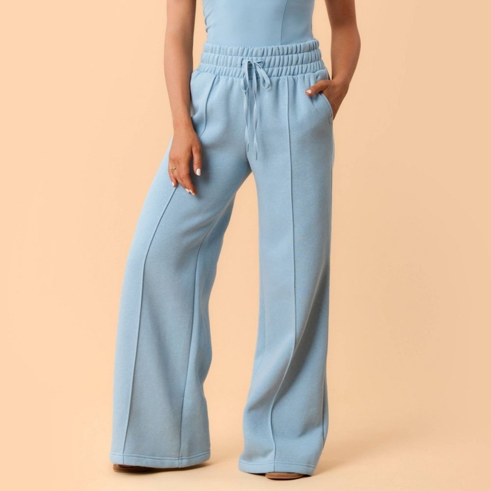 Blogilates NWT sage Blue Wide-Leg Track Pants with Drawstring Waist S